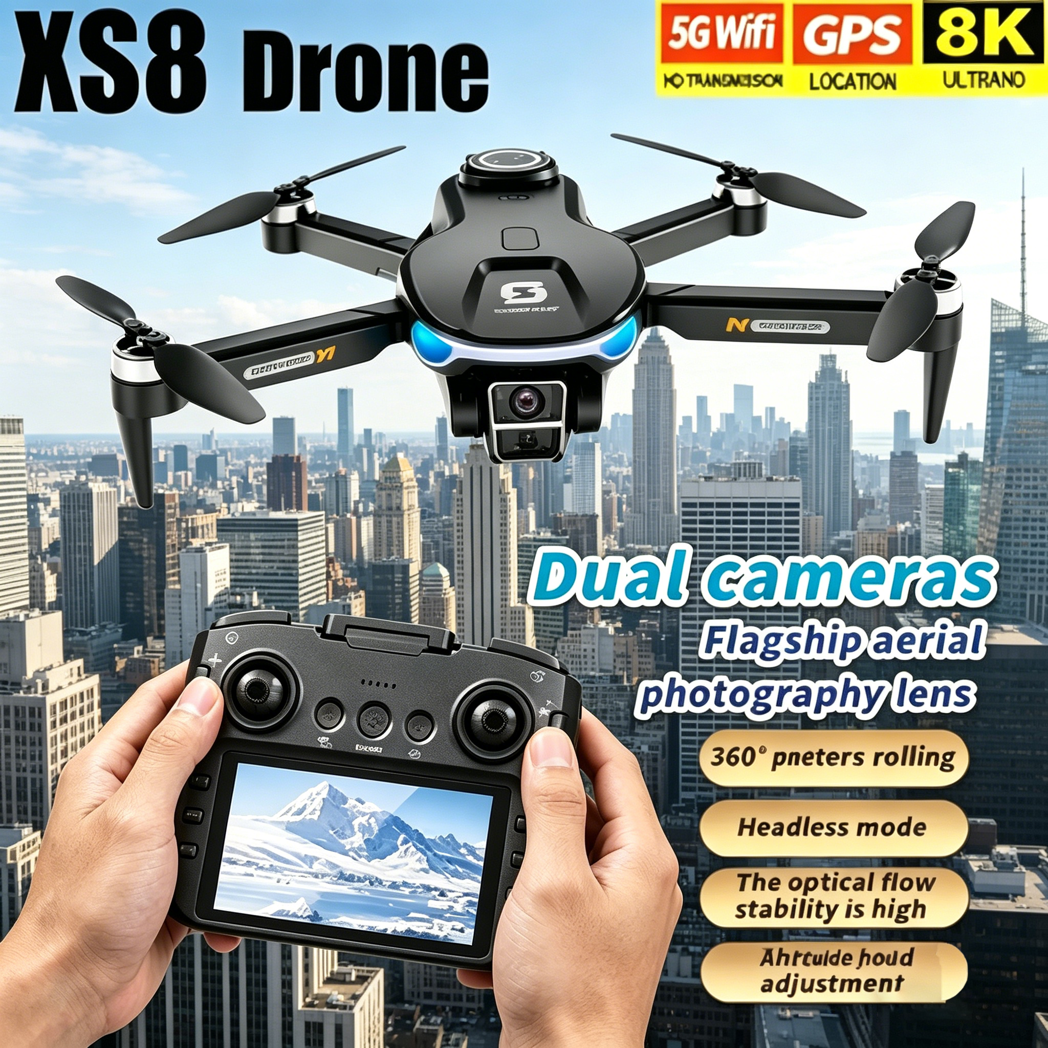 Drone Rc Plegable - HD 8K Professional GPS Drone with